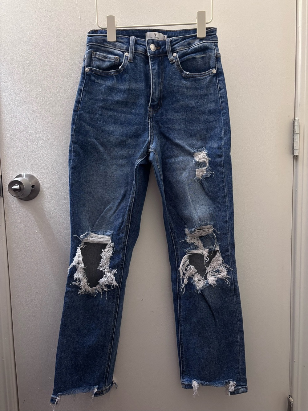 Windsor Dark Blue Distressed Straight-Leg Jeans